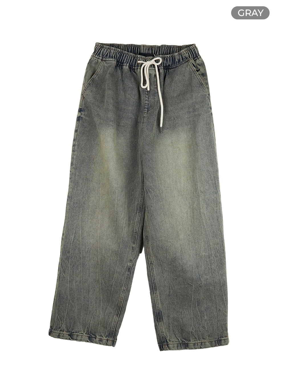 Banding Baggy Jeans IU412 in Gray, size L