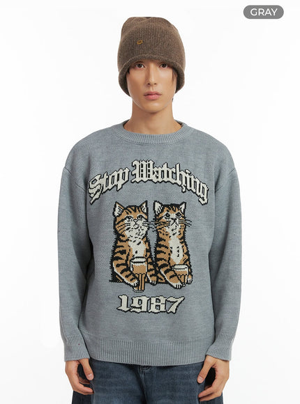 mens-animal-print-sweater-io417 / Gray