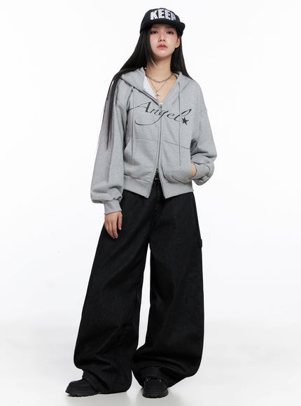 angel-graphic-zip-up-hoodie-is525 / Gray