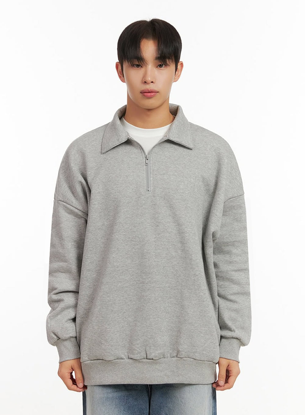 mens-collared-half-zip-crewneck-id406 / Gray