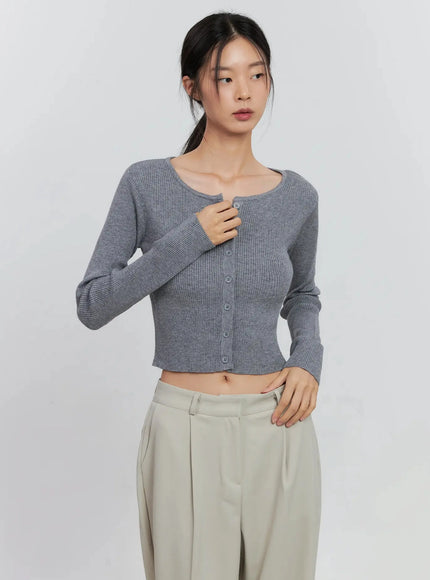 ribbed-button-up-cardigan-is516 / Gray