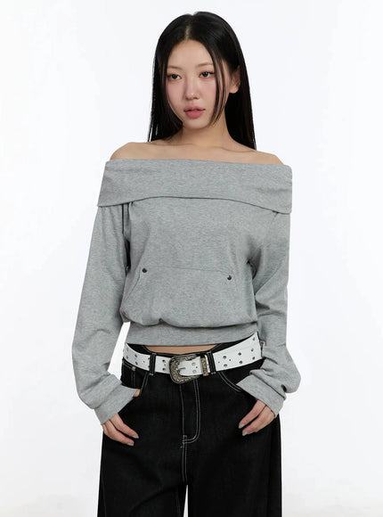 off-shoulder-hooded-sweatshirt-im513 / Gray