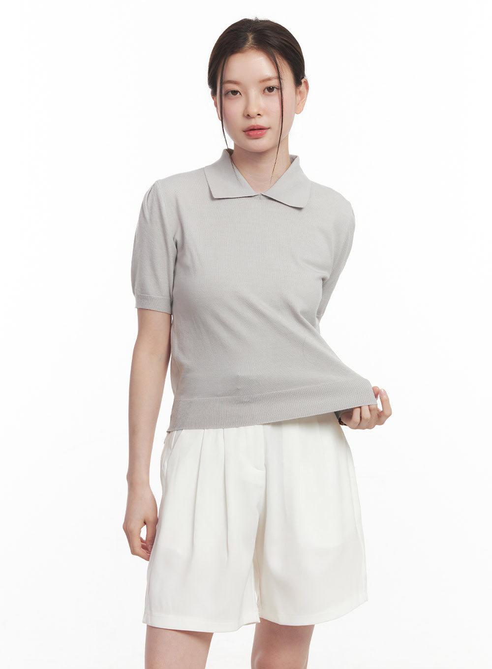 knit-polo-top-iy508 / Gray