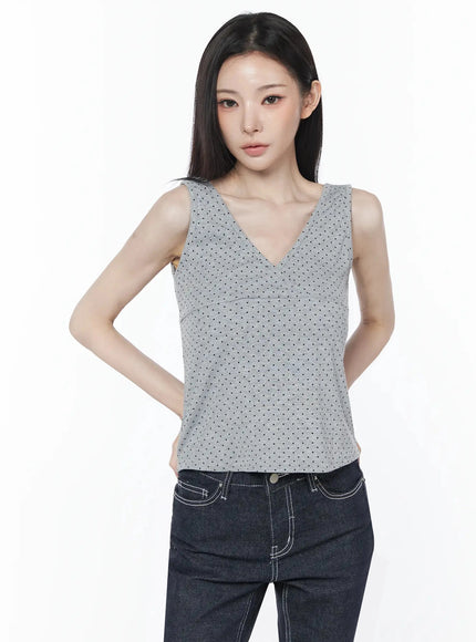v-neck-polka-dot-top-iu512 / Gray