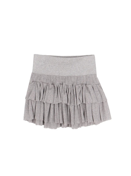 pointelle-layered-ruffle-mini-skirt-ia523 / Gray