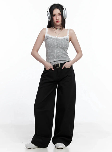 flower-lace-trim-tank-top-is525 / Gray