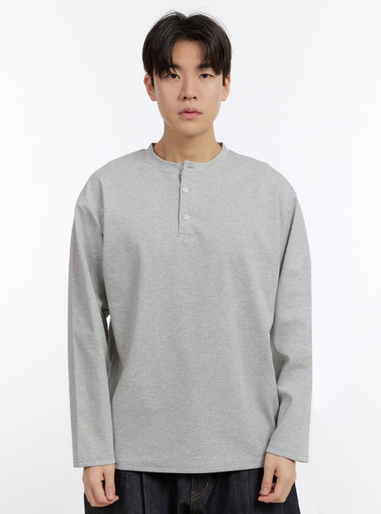 mens-half-buttoned-long-sleeve-t-shirt-if528 / Gray