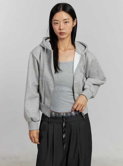 cropped-fleece-zip-up-hoodie-ij502 / Gray