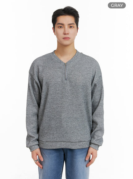 mens-quarter-zip-up-knit-sweater-ia401 / Gray