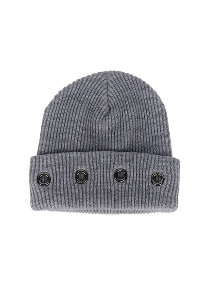 mens-ribbed-eyelet-beanie-is502 / Gray