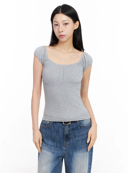 off-shoulder-puff-sleeve-top-ig508 / Gray