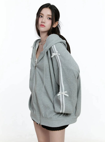 contrast-oversized-zip-up-hoodie-io527 / Gray