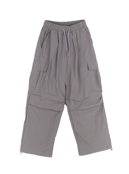cargo-wide-leg-windbreaker-pants-iy502 / Gray