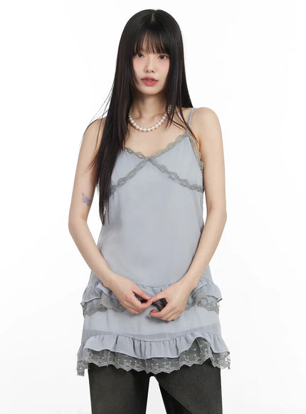 lace-frill-long-tank-top-im530 / Gray