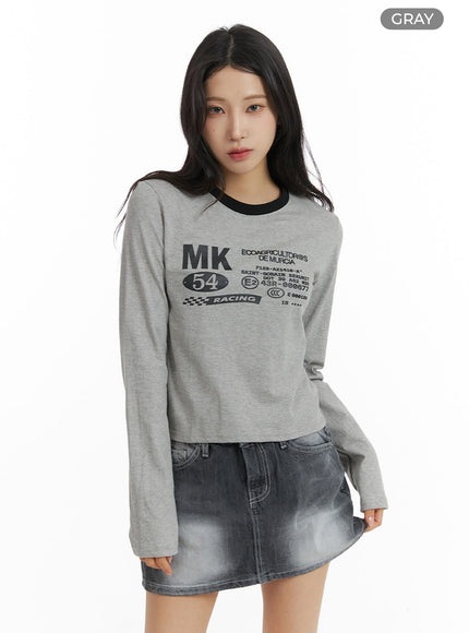 graphic-long-sleeve-crop-top-im405 / Gray