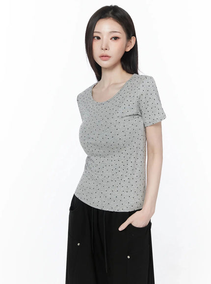 polka-dot-round-neck-tee-iu512 / Gray