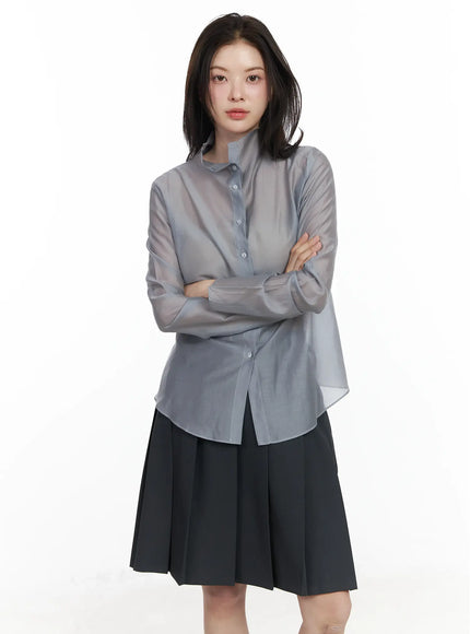 sheer-high-neck-blouse-if524 / Gray