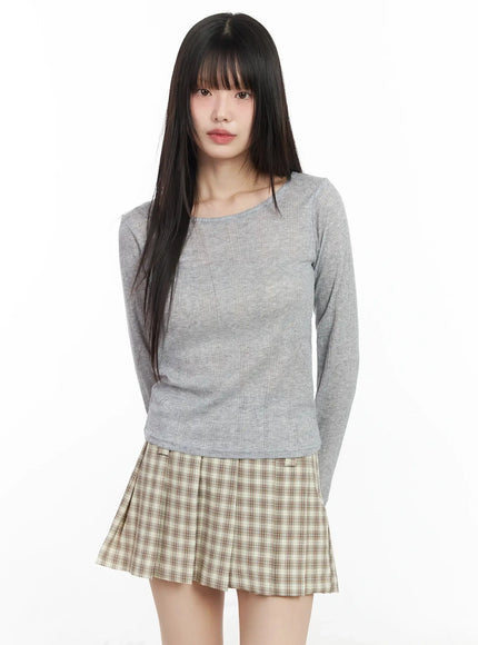 sheer-ribbed-long-sleeve-top-im530 / Gray