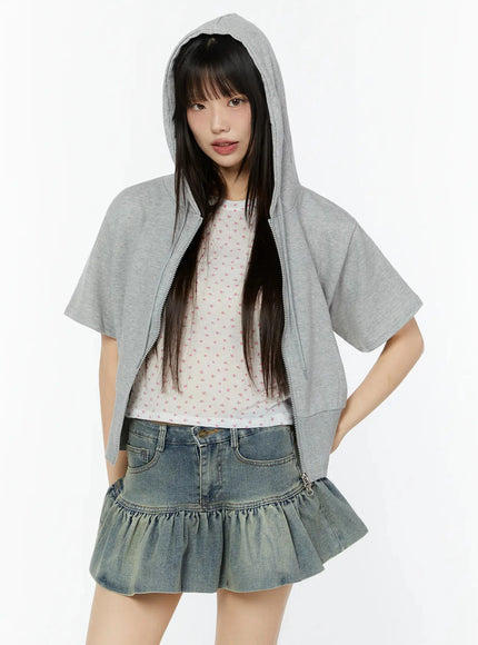 short-sleeve-zip-up-hoodie-cu515 / Gray