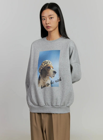 graphic-fleece-sweatshirt-ij505 / Gray