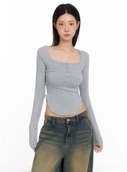 long-sleeve-square-neck-top-is508 / Gray