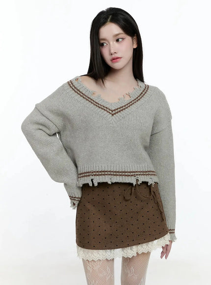 abner-v-neck-vintage-knit-sweater-io520 / Gray