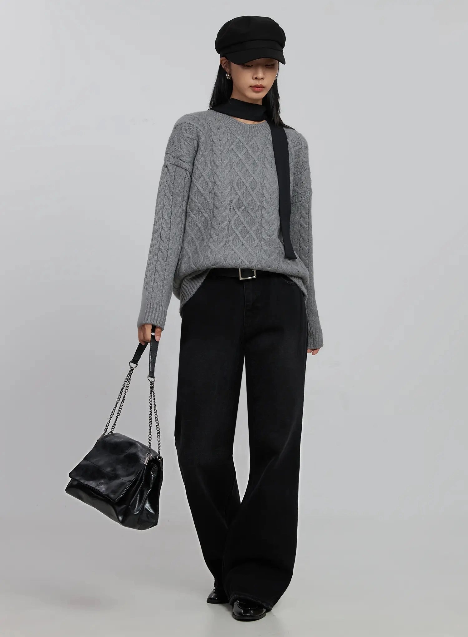 cable-knit-crew-neck-sweater-id516 / Gray