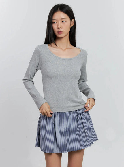 round-neck-long-sleeve-top-is515 / Gray