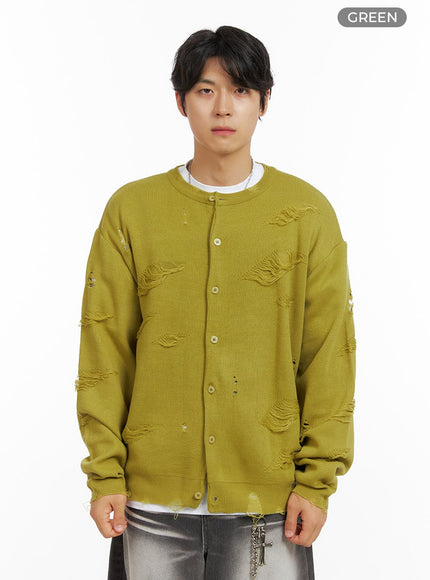 mens-distressed-oversized-cardigan-ig409 / Green