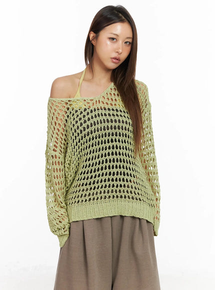 boho-chic-crochet-knit-top-ia527 / Green