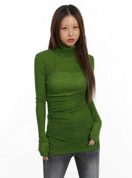 slim-fit-thumbhole-turtleneck-top-id503 / Green