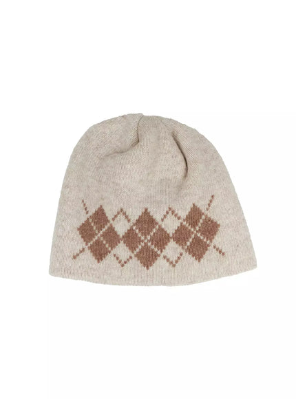 argyle-knit-beanie-id525 / Light beige