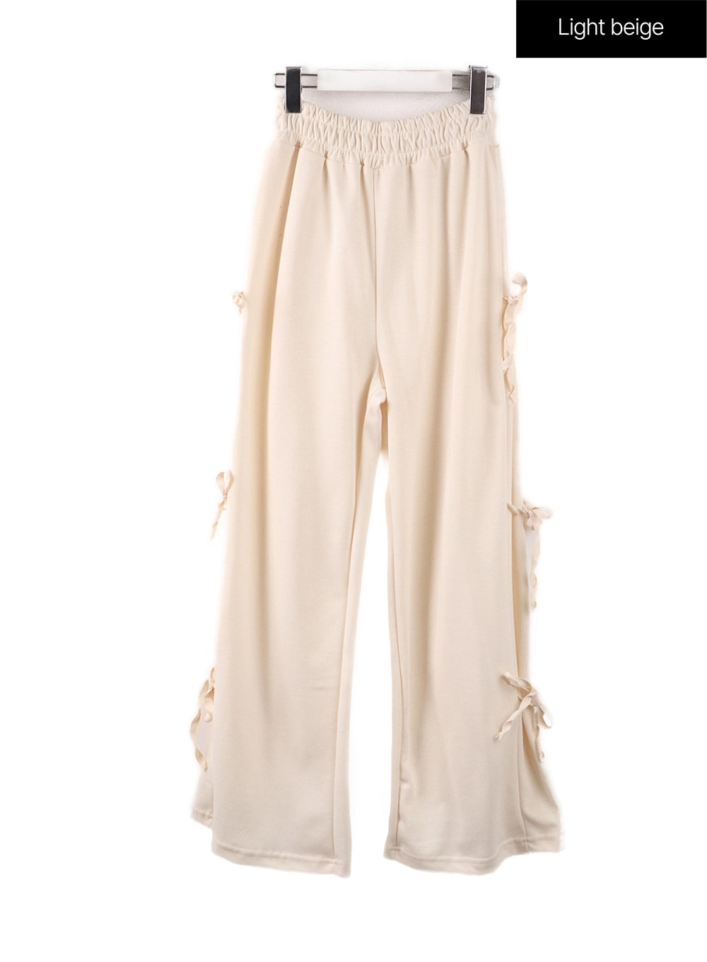 Beige Panelled Rib Detail Wide Leg Sweatpants