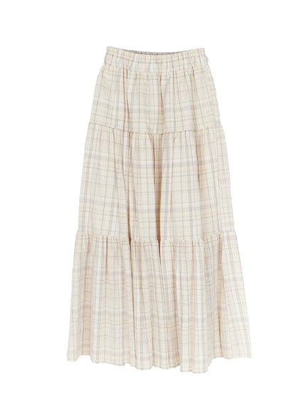 plaid-ruffle-long-skirt-iu519 / Light beige