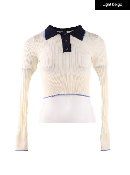 collar-knit-sweater-if408 / Light beige