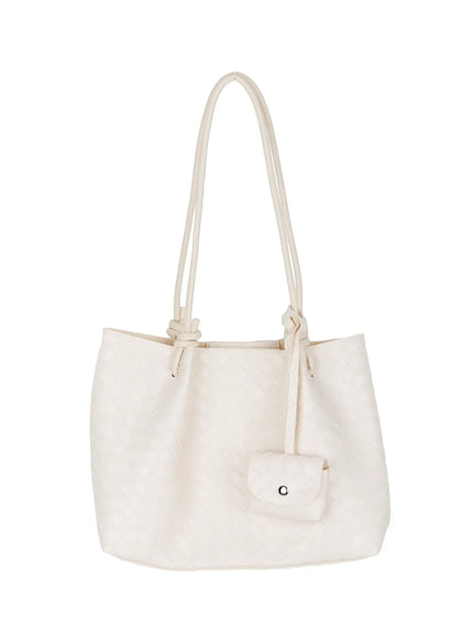 woven-leather-shoulder-bag-and-pouch-set-iu519 / Light beige