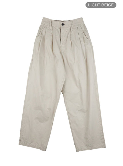mens-pintuck-wide-fit-cotton-pants-ig402 / Light beige