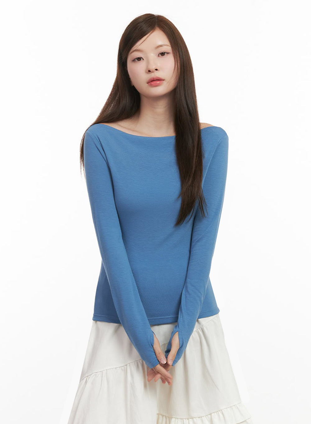 chic-boat-neck-long-sleeve-top-ij527 / Light blue