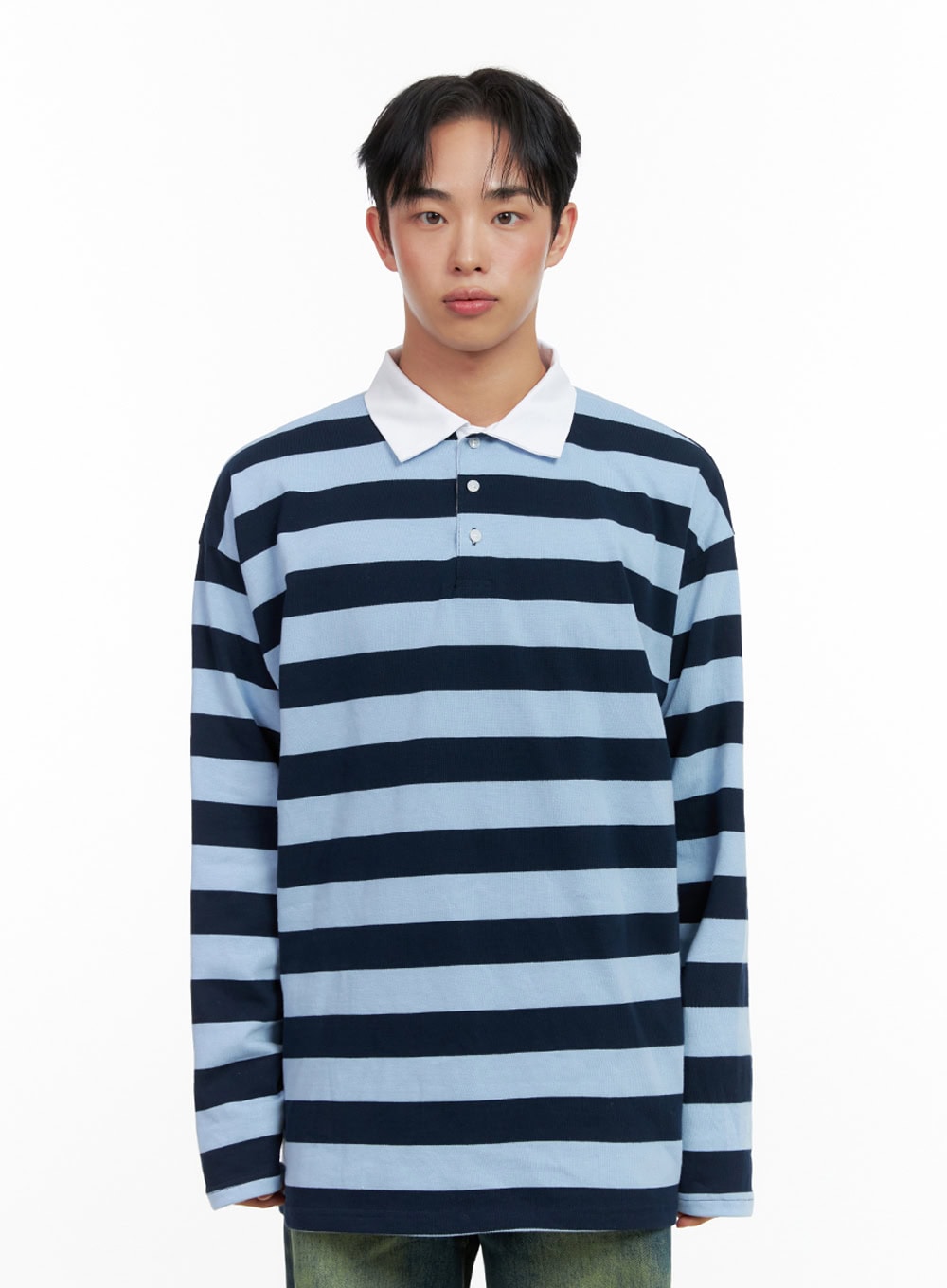 mens-oversized-striped-cotton-t-shirt-in426 / Light blue