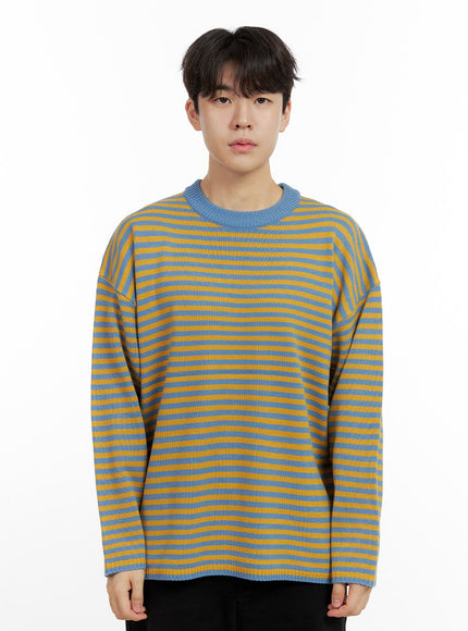 mens-acrylic-striped-long-sleeve-top-in422 / Light blue