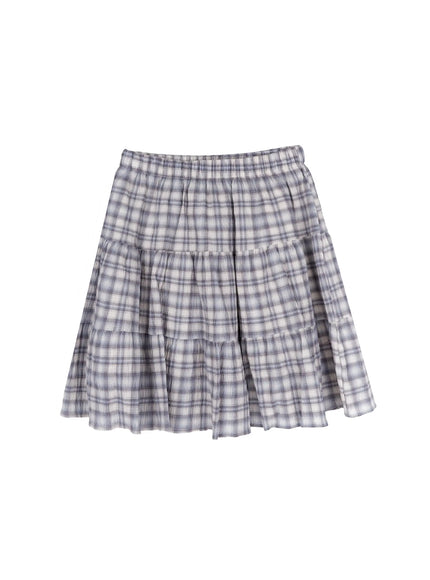 plaid-checkered-midi-skirt-iy526 / Light blue