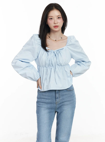 puff-sleeve-cotton-blouse-if520 / Light blue