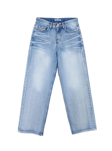 mens-washed-wide-leg-jeans-il518 / Light blue