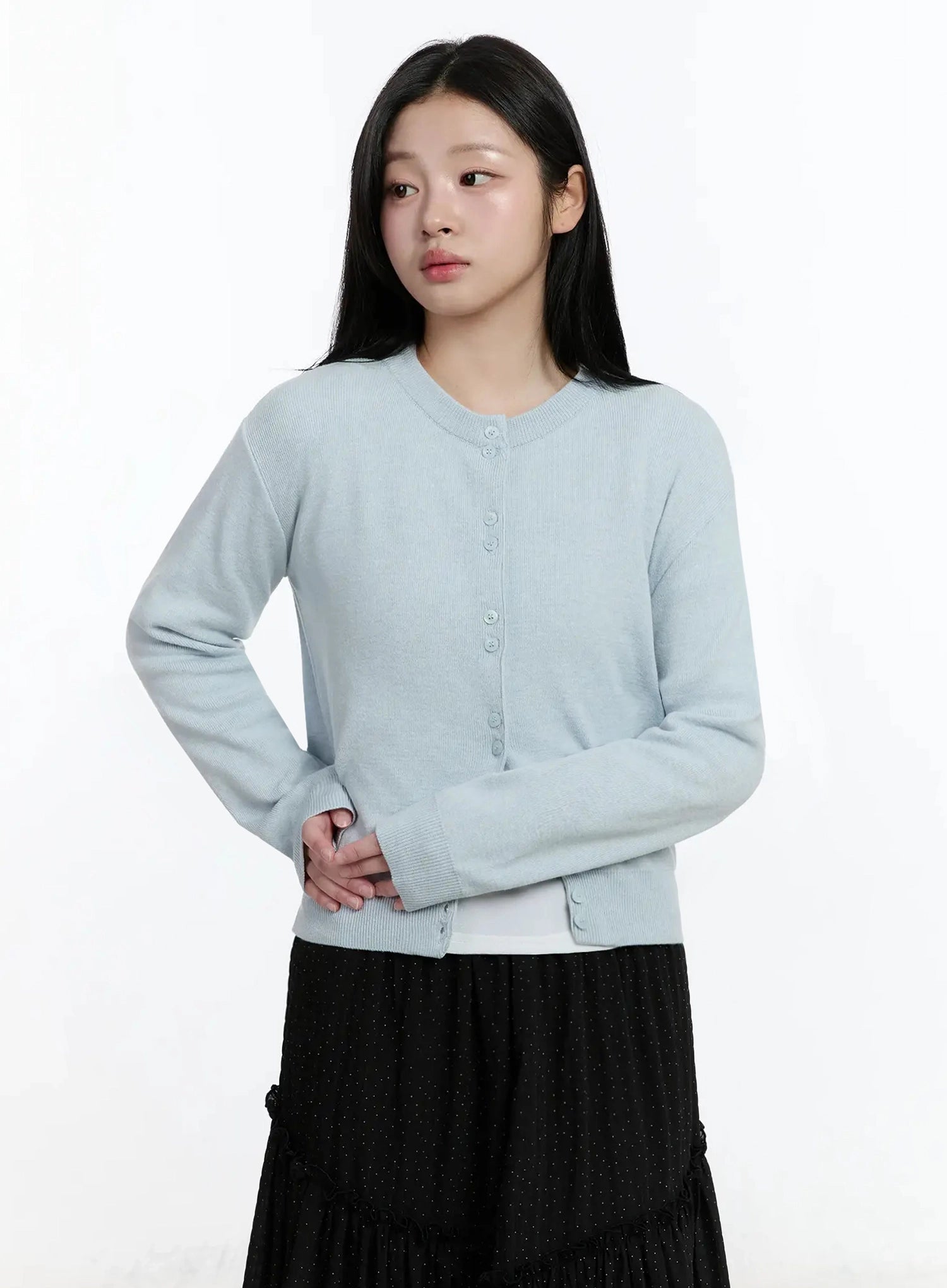 double-button-knit-cardigan-im513 / Light blue