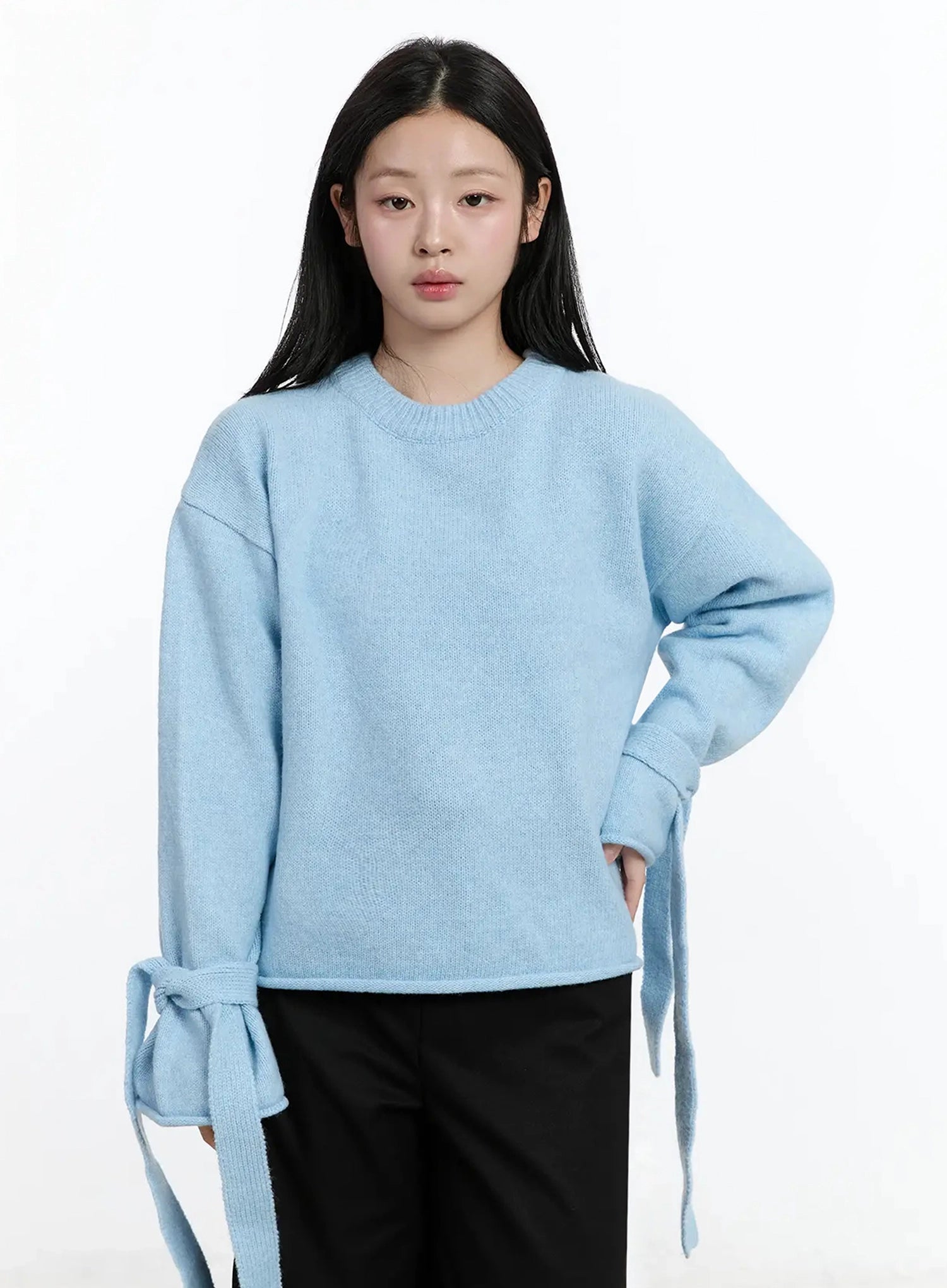 ribbon-sleeve-knit-sweater-im513 / Light blue