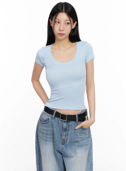 basic-ribbed-cropped-tee-ig508 / Light blue