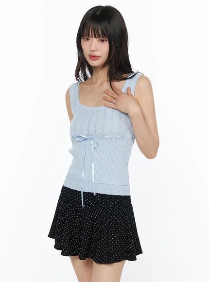 ribbon-knit-sleeveless-top-iy525 / Light blue