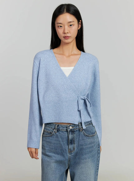 trao-string-wrap-cardigan-ij505 / Light blue