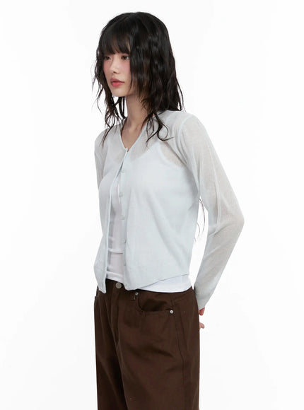 brown-sheer-cardigan-il531 / Light blue