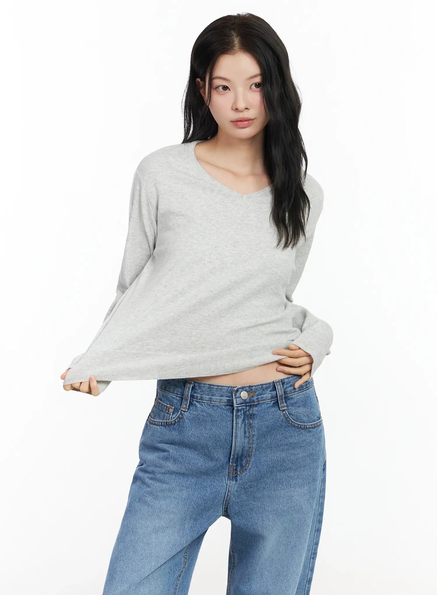 v-neck-loose-fit-knit-im524 / Light gray